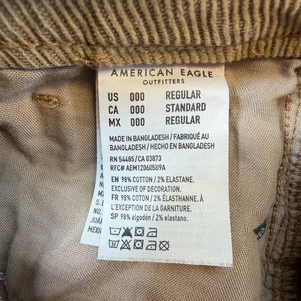 American Eagle Mom Straight Corduroy Jeans Women's Size 000 Tan Pants - Picture 5 of 8